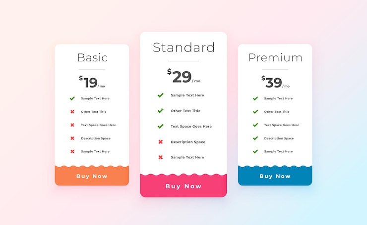 Free Vector modern comparison price plan table template for presentation