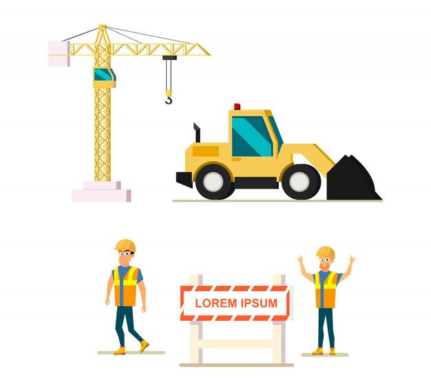 Modern Construction Industry Flat Vector Icons Set