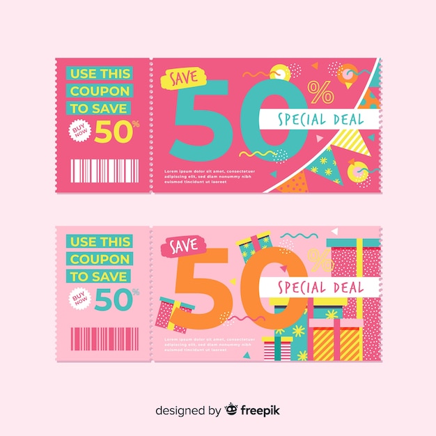 Modern coupon template with flat design