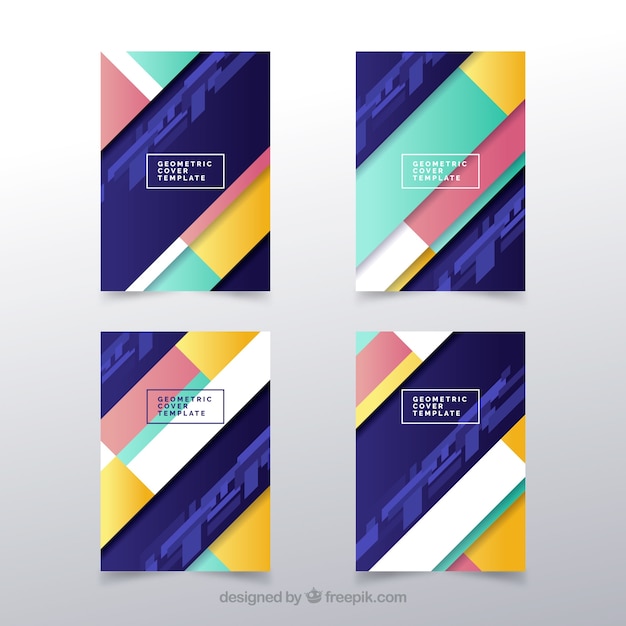 Free vector modern cover template set with geometric design