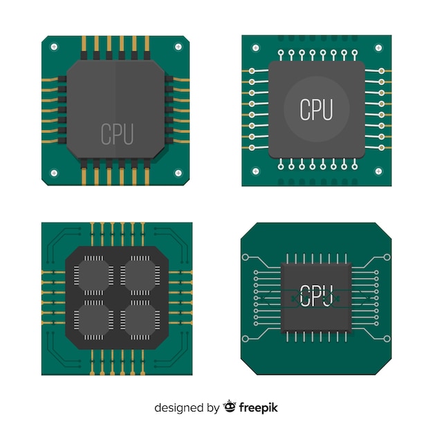 Vettore gratuito collezione di cpu moderna con design piatto