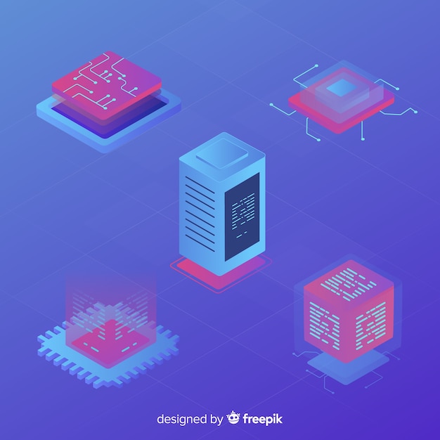 Modern cpu collection with isometric view