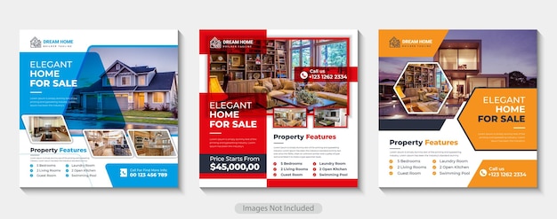 Modern and creative real estate social media post template, Set of Social media post template design