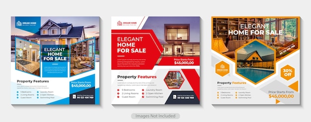 Modern and creative real estate social media post template, set of social media post template design