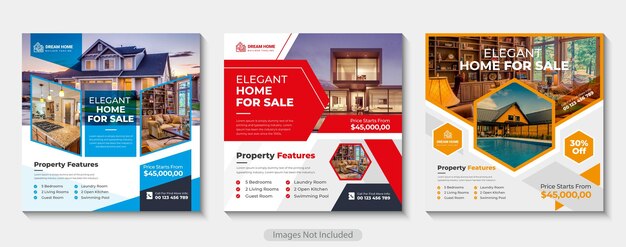 Modern and creative real estate social media post template, Set of Social media post template design