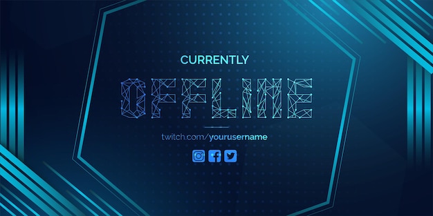 Modern currently offline twitch banner background with abstract blue shapes