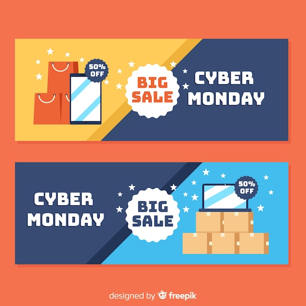 Modern cyber monday banners with flat design