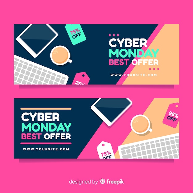 Modern cyber monday banners with flat design