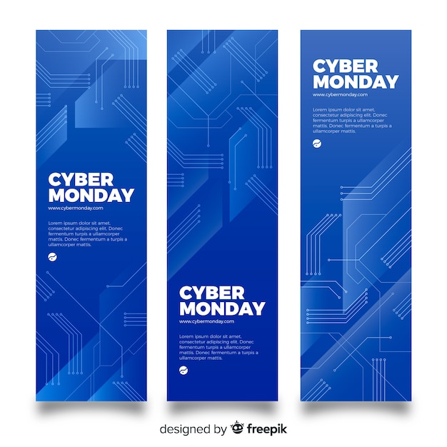 Modern cyber monday sale blue banner set