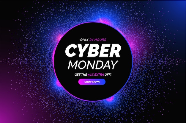 Vendita moderna di cyber monday con cornice di particelle di cerchio astratto