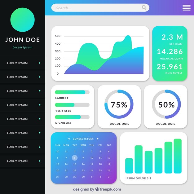 Modern dashboard admin panel with gradient style