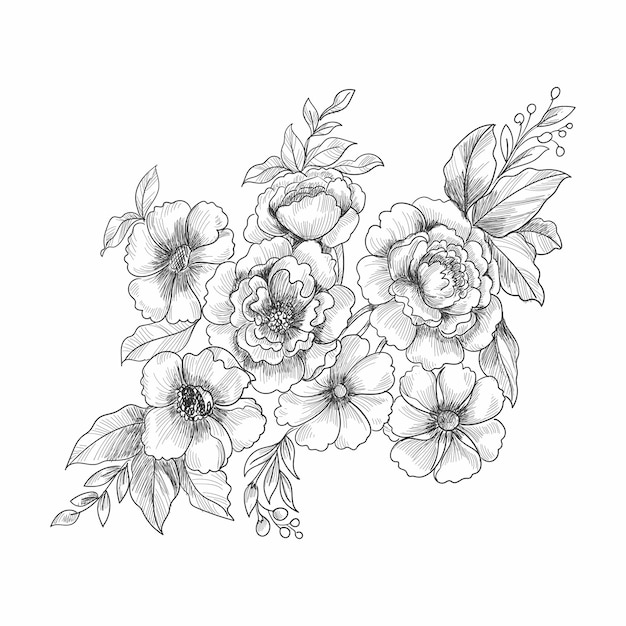 Modern decorative floral background with sketchy style