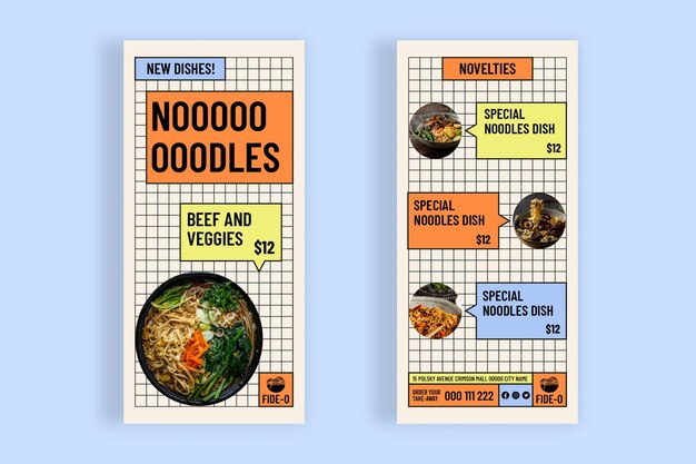 Modern delicious noodles restaurant rack card