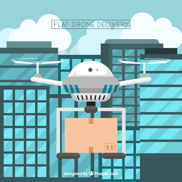 Free vector modern delivery drone in the city