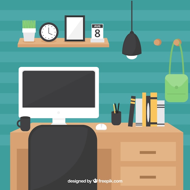 Free vector modern desk with flat design