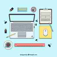 Free vector modern desk with hand drawn style