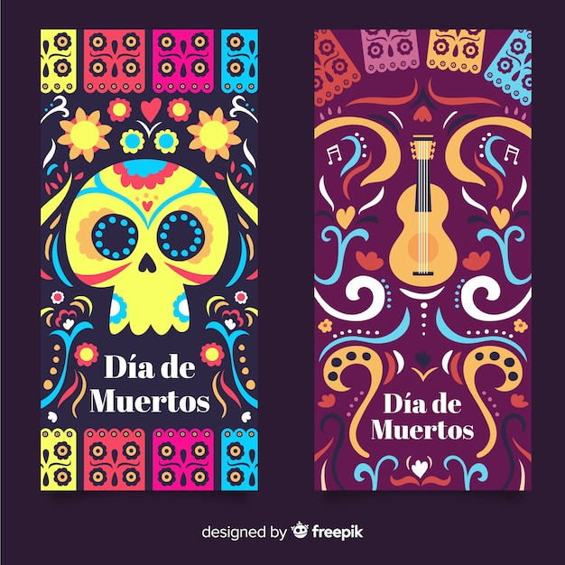 Free vector modern día de muertos banners