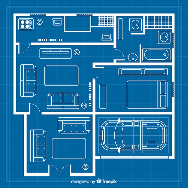 Free vector modern and digital blueprint of a house