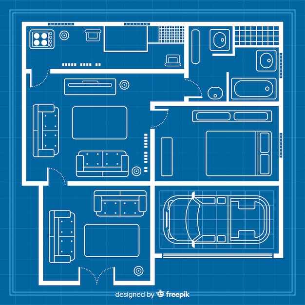 Modern and digital blueprint of a house