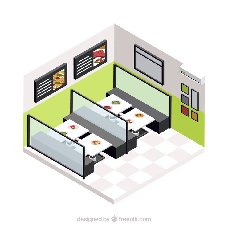 Free Vector modern dinning room with isometric persoective
