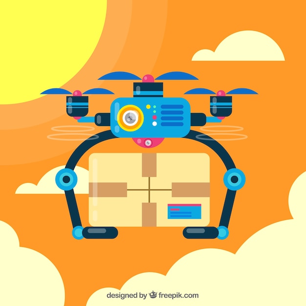 Free vector modern drone flying with carton box