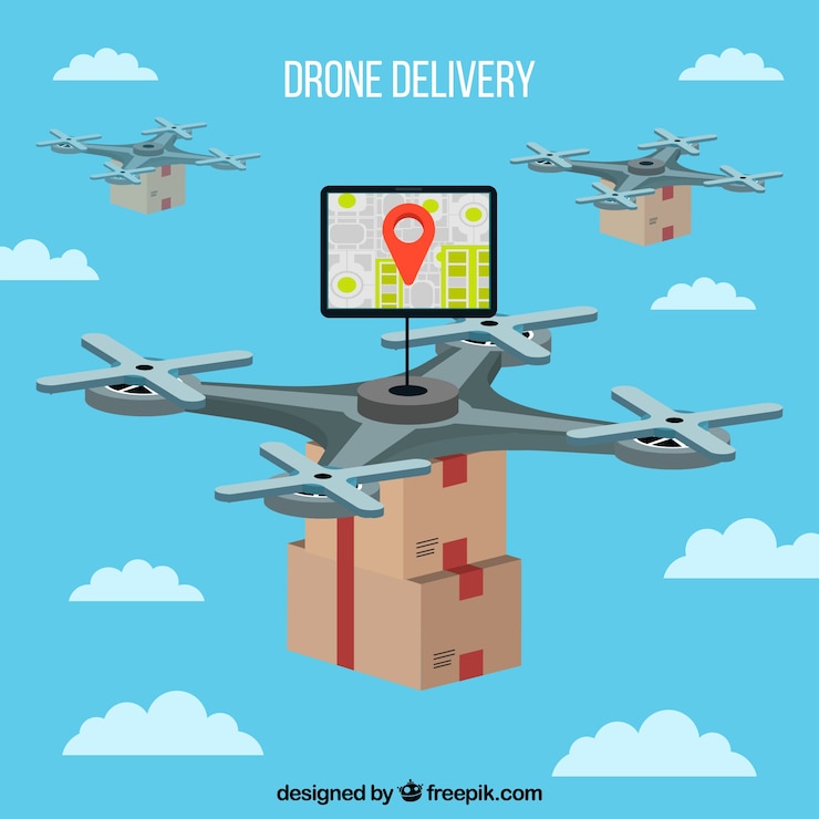 Free Vector modern drones carrying boxes