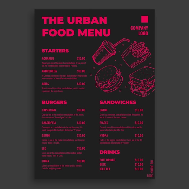 Free vector modern duotone food menu