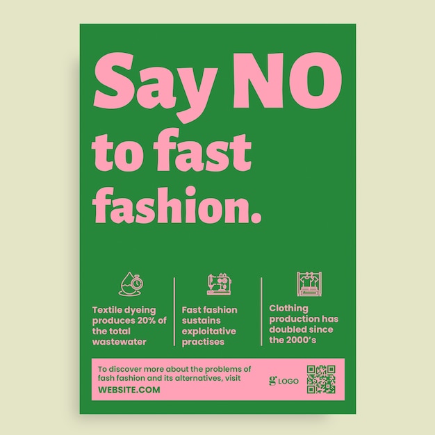 Modern duotone say no to fast fashion poster