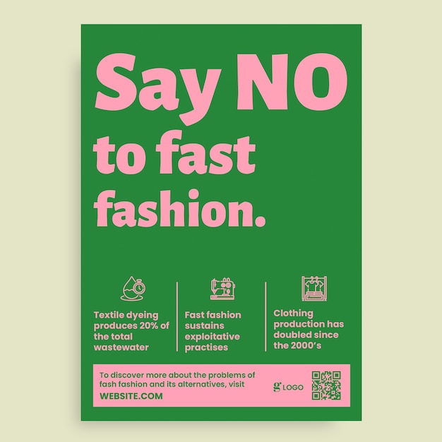 Vettore gratuito la moderna bicromia dice no al poster fast fashion