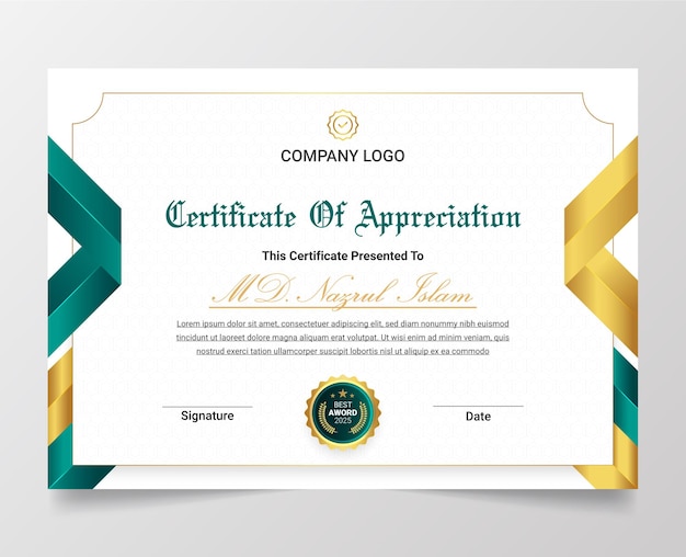 Modern elegant gold certificate template with badge  .
