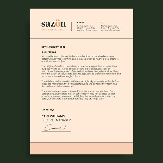 Modern elegant sazon cafe letterhead template