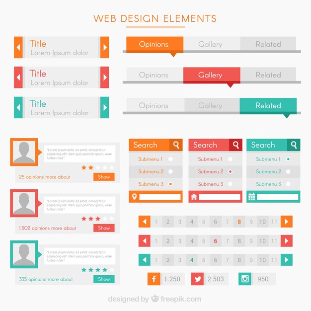 Modern elements and buttons for website