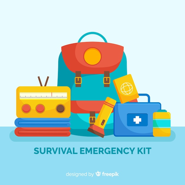 Free vector modern emergency survival kit in flat design