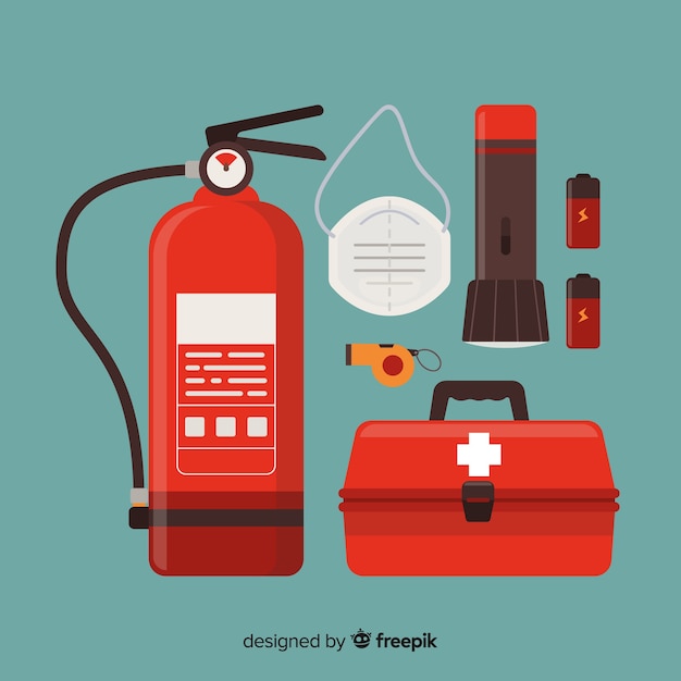 Modern emergency survival kit in flat design