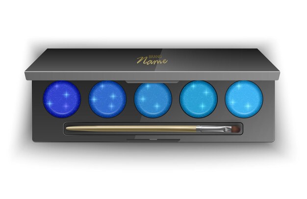 スモーキーアイのためのモダンなアイシャドウパレット 3dイラスト 化粧品の上面図 プレミアムベクター