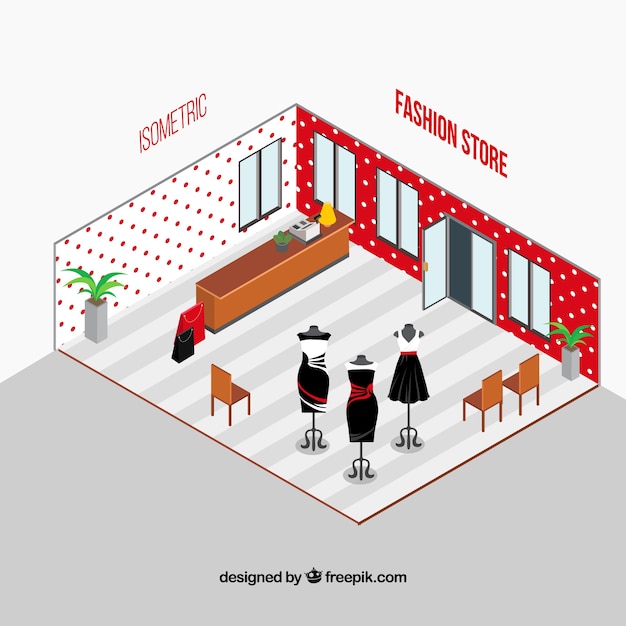 Бесплатное векторное изображение Современный магазин модной одежды в изометрической стиле