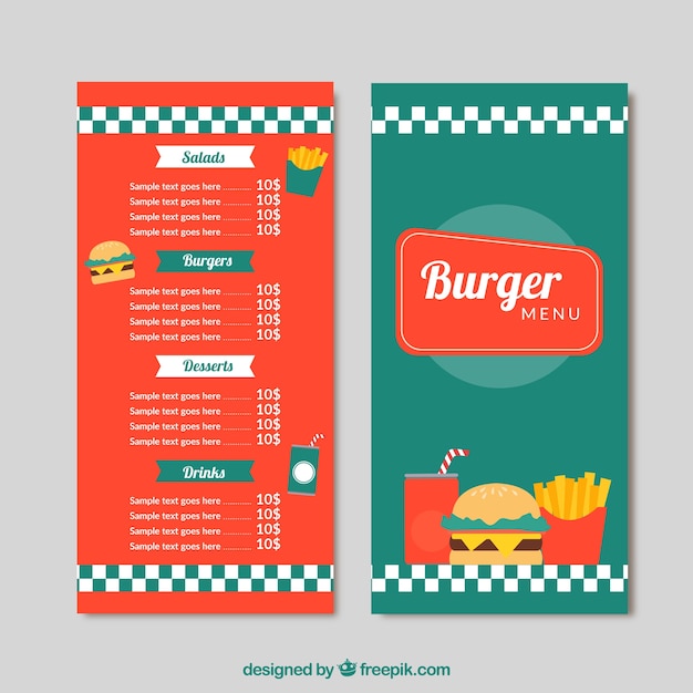 Modello moderno menu menu fast food