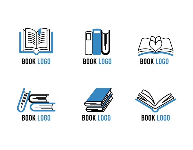 Modern flat book logo set