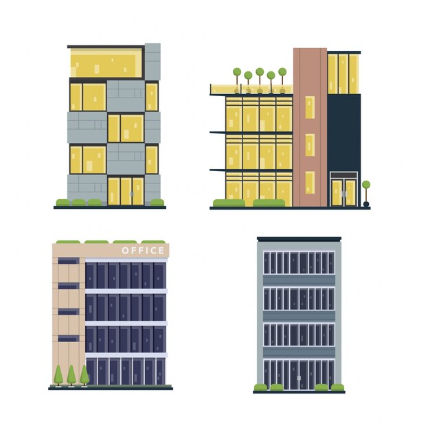 Modern Flat Commercial Office Building Set