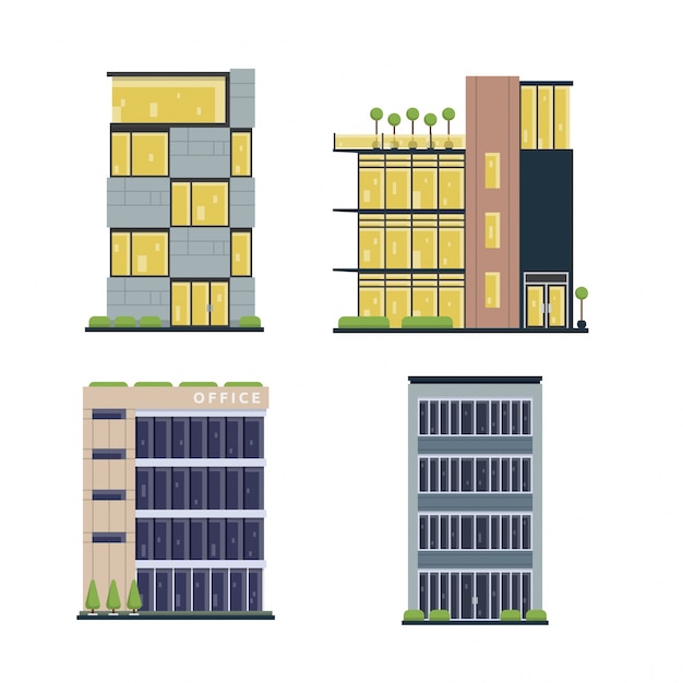 Modern Flat Commercial Office Building Set