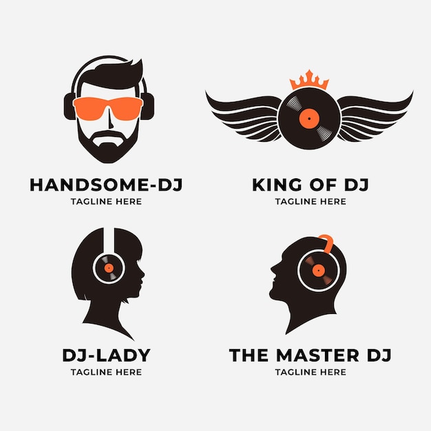 Free vector modern flat dj logo collection