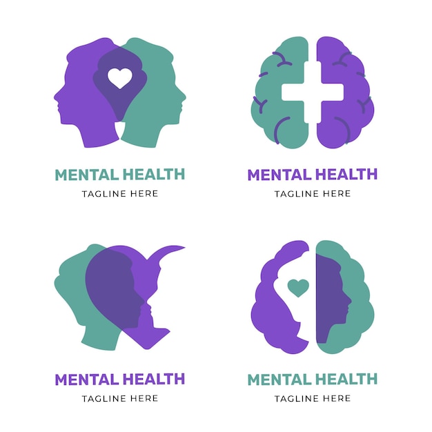 Free vector modern flat mental health logo set