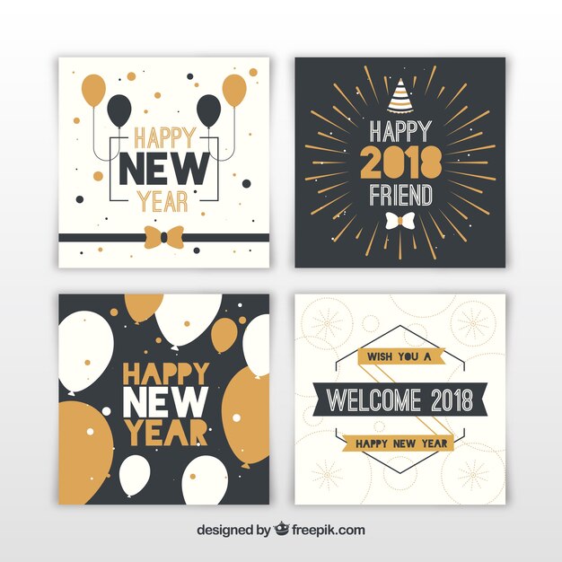 Modern and flat new year 2018 cards