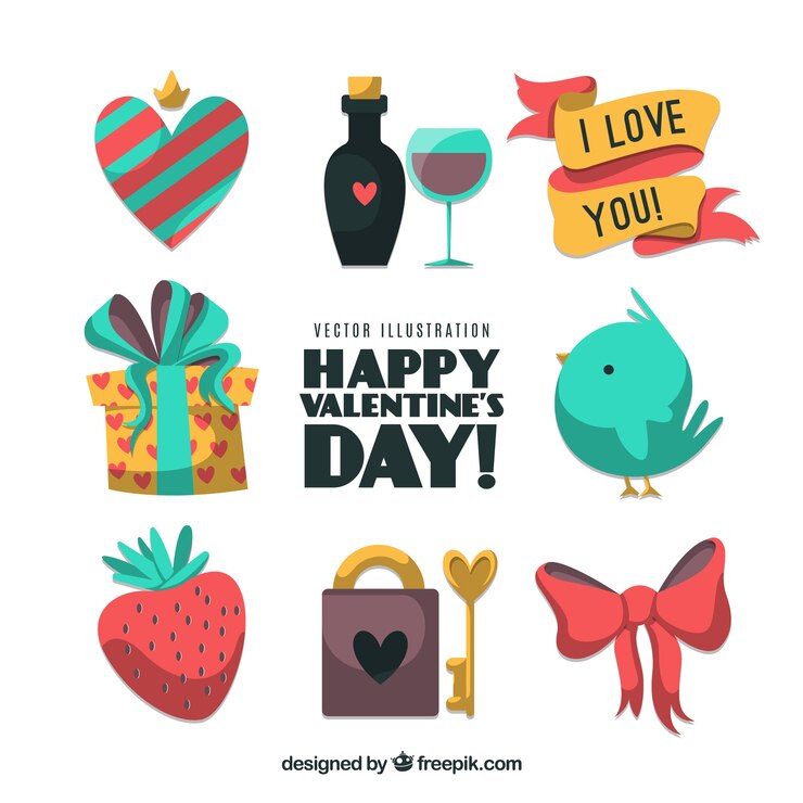 Free Vector modern flat valentine elements collection