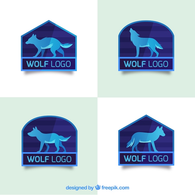 Vettore gratuito collezione di logo di lupo piatto moderno
