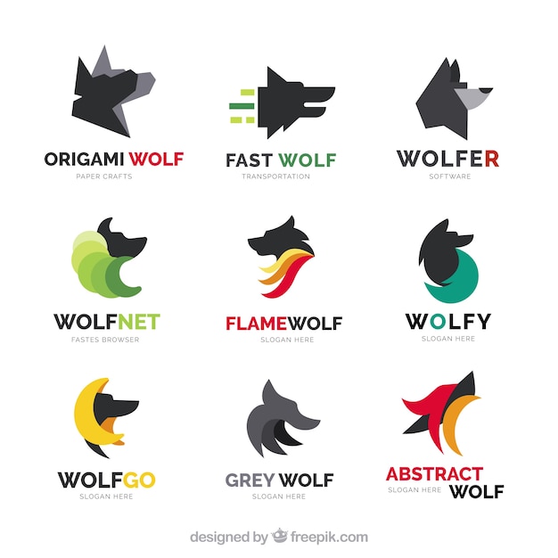 Free vector modern flat wolf logo collection