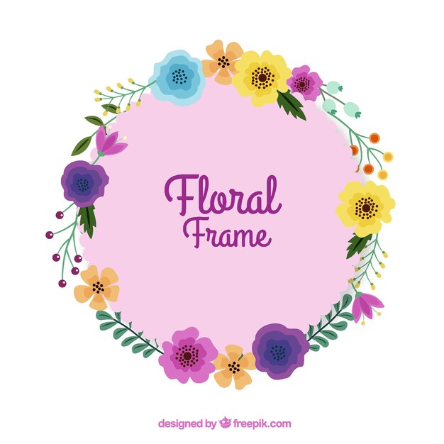 Modern floral frame with flat design