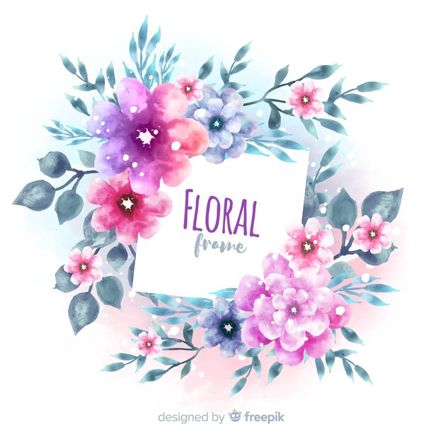 Modern floral frame with watercolor style