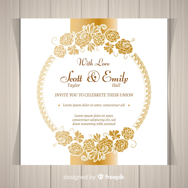 Download Free Modern Floral Wedding Invitation Template With Golden Frame Svg Dxf Eps Png Free Svg Cut Files Creativefabrica SVG Cut Files