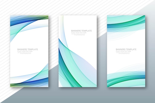 Modern flowing colorful lines wave banners set background